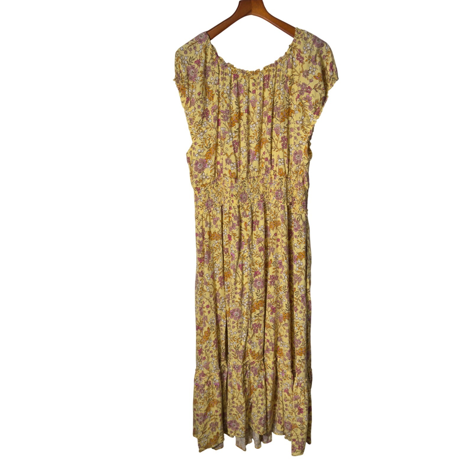 Old Navy Floral Smocked Waist Midi Dress Yellow Pink Cottagecore Plus Size 3X