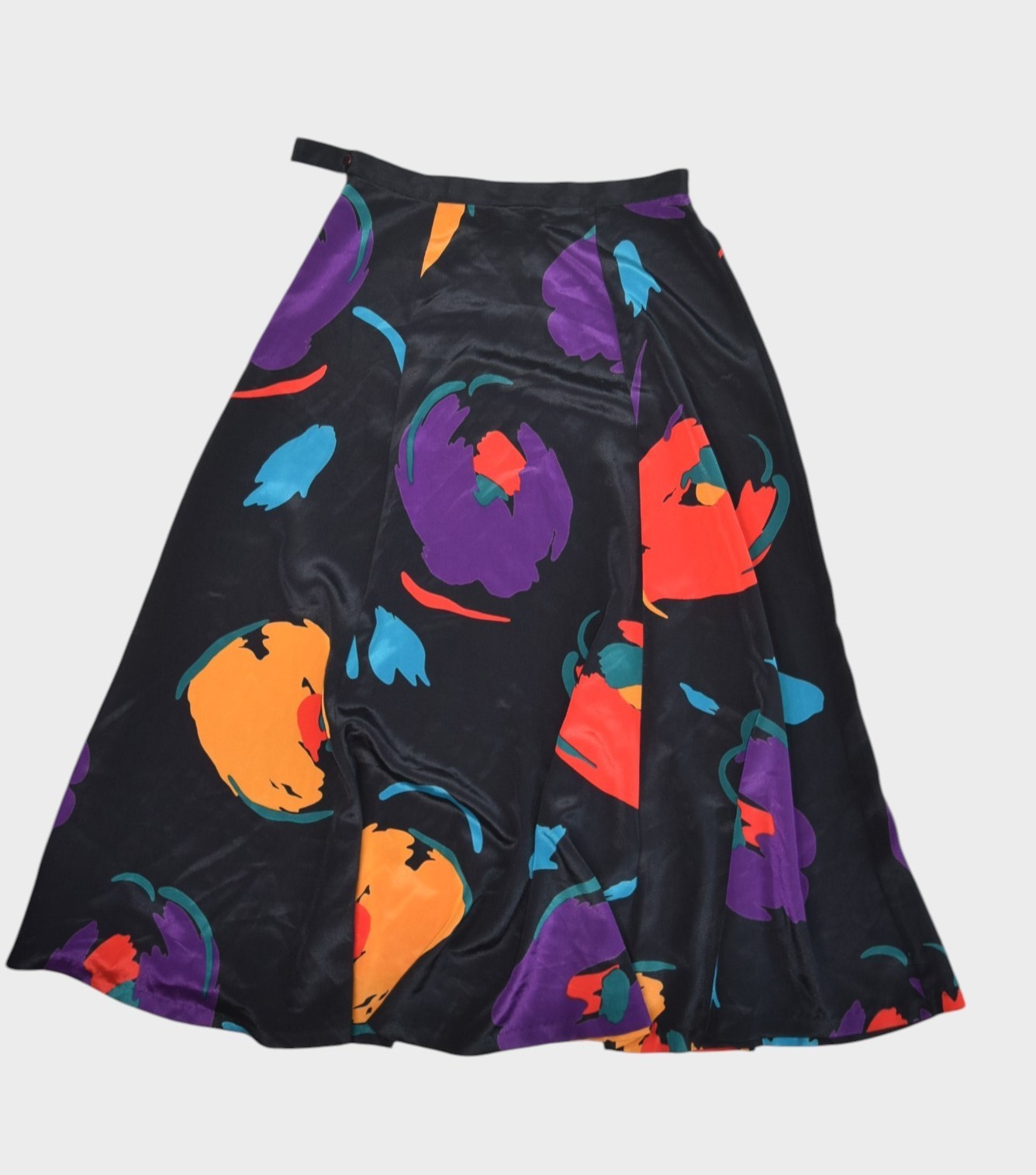 Vintage Skirt Women 6 Black Floral Art Flare Flowy Midi Knee Length Shirtstrings