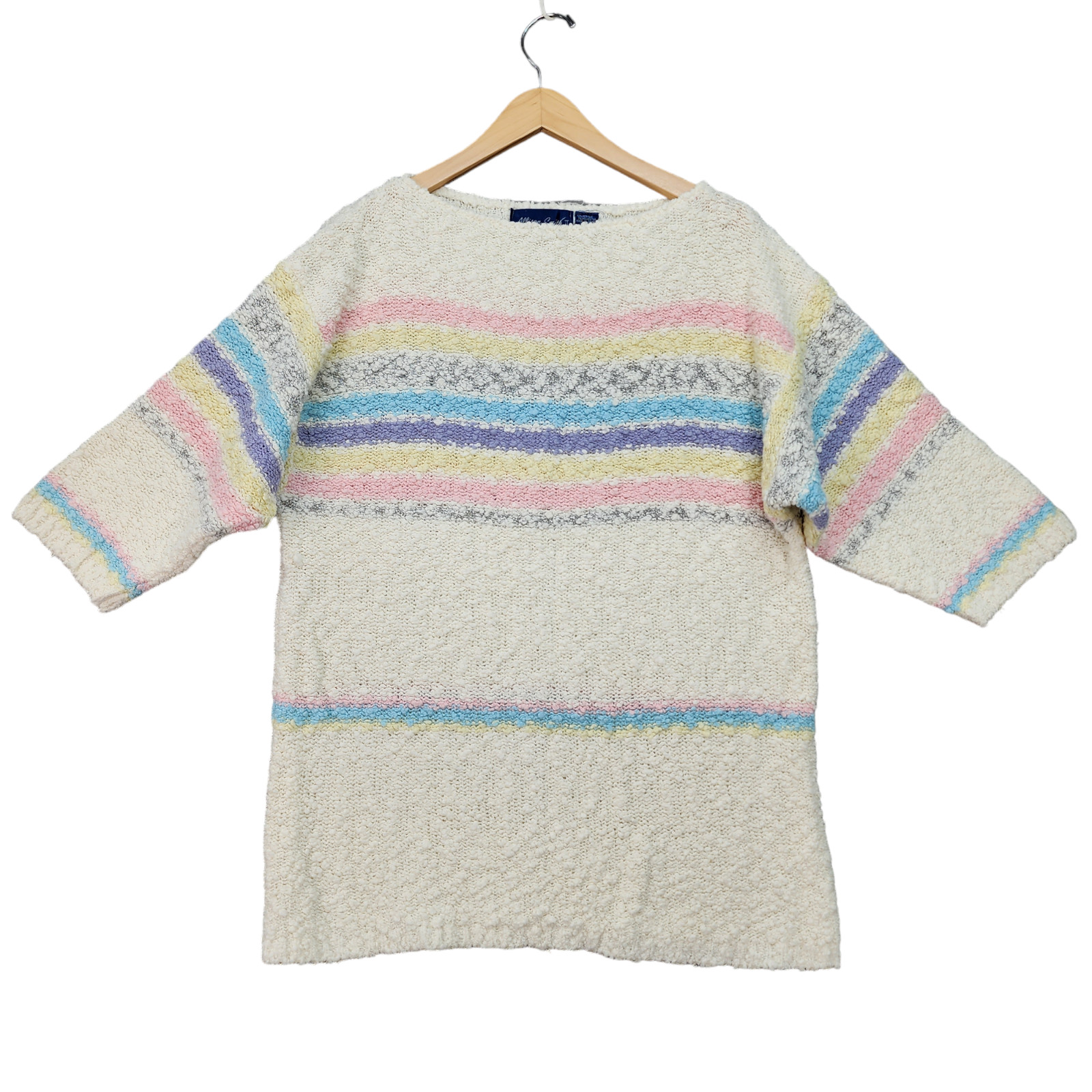 Vtg 90s Allison Smith Sweater Women’s 18W White Pink Nubby Knit Cottagecore Mom