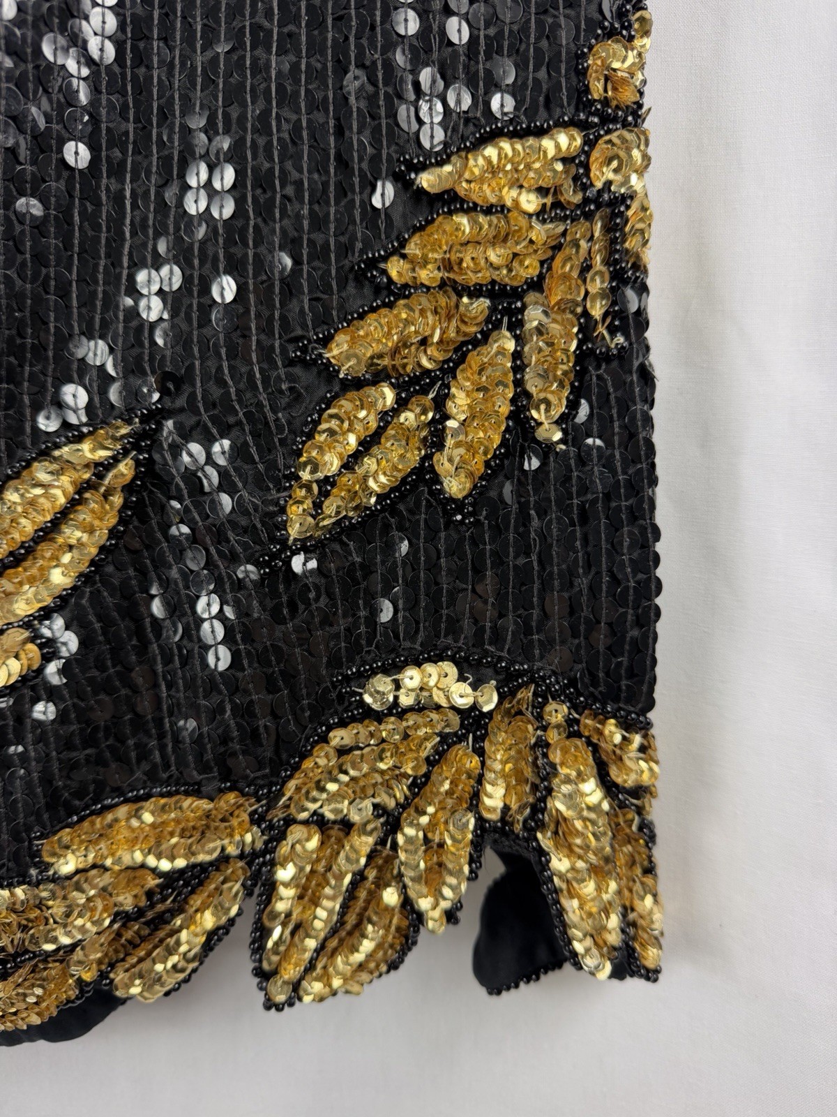 Jewel Queen Silk Large Black and Gold Sequin 80s Glam Art Deco Revival Aesthetic