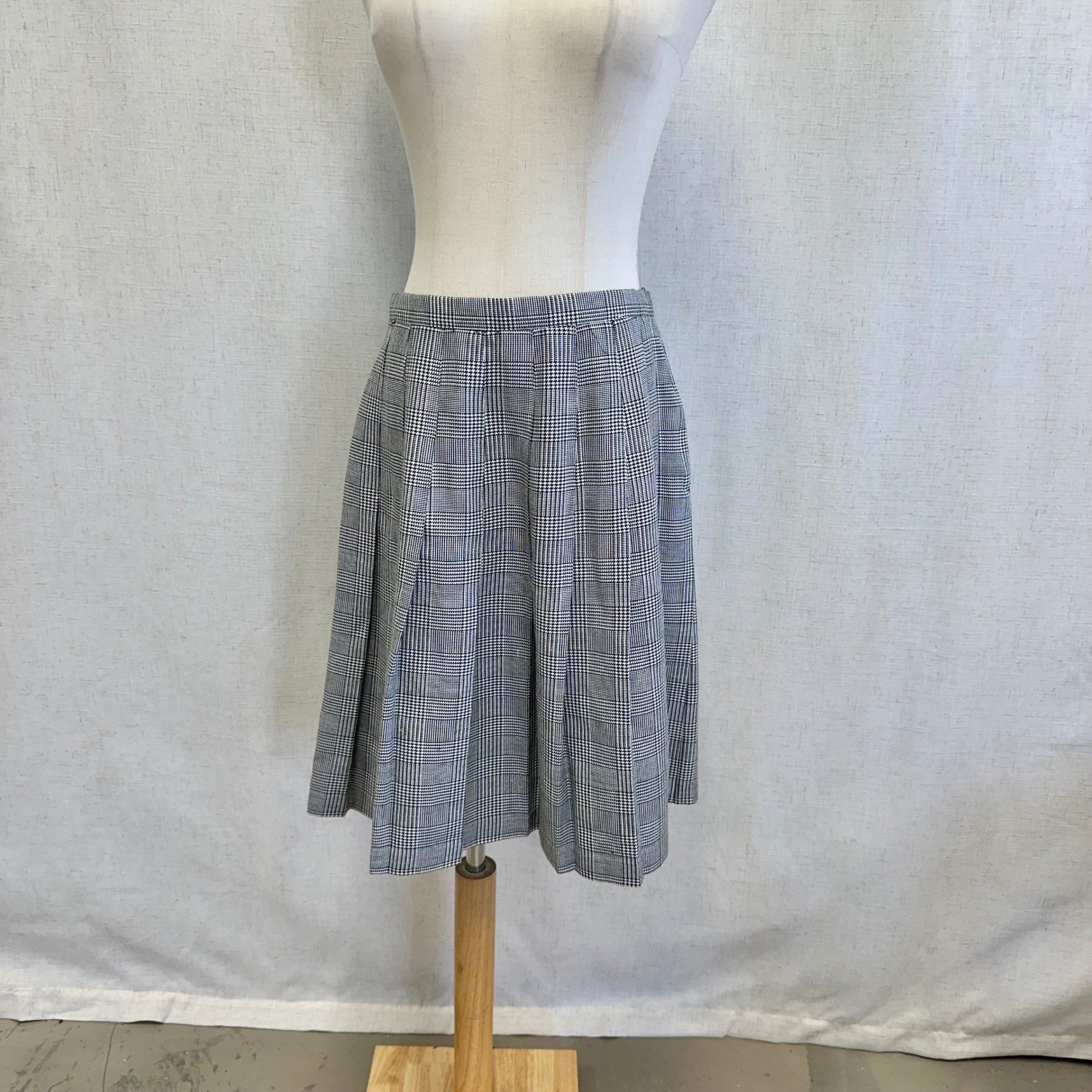 Briggs New York Vintage Glen Plaid Houndstooth Pleated Skirt Black White Size 14