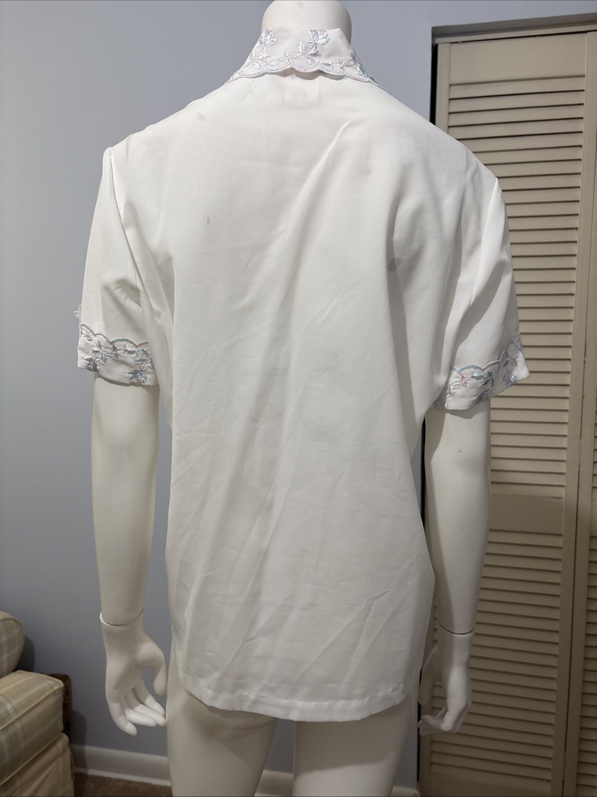 Vintage Lee Mar Pageant White Secretary Blouse Embroidered Women’s L (16)