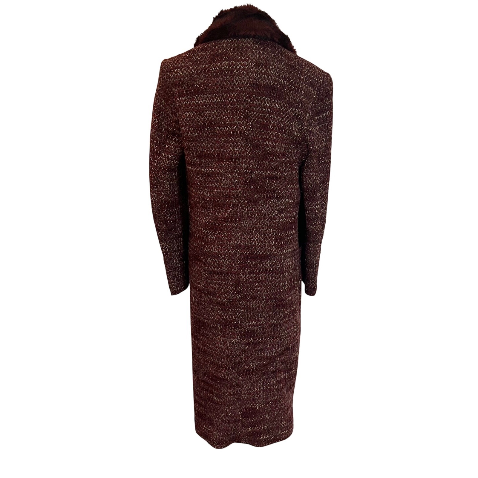 Rare 90s Sui by Anna Sui Italy Faux Fur Collar Long Tweed Coat Whimsigoth IT 44