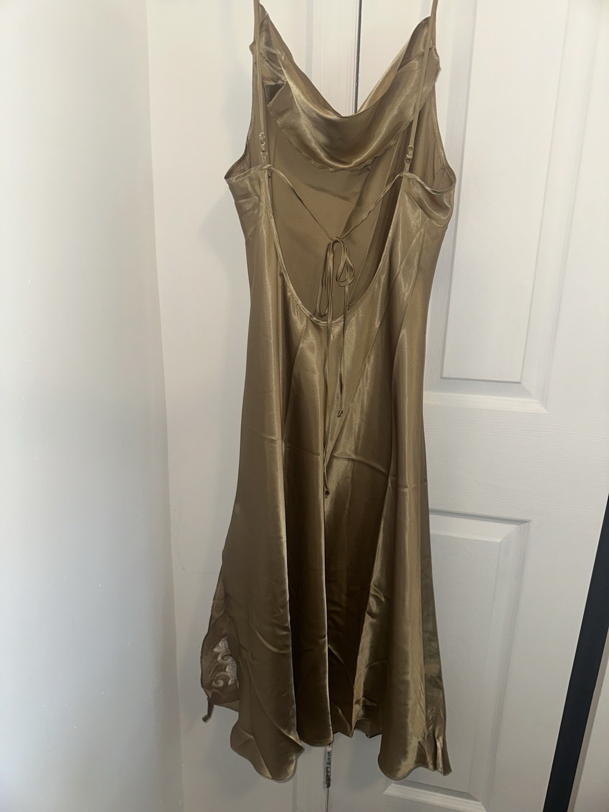 Vintage Gold Maxi Floral Dress Embroidered 90s Y2K Chic Fairy Grunge Boho Size M