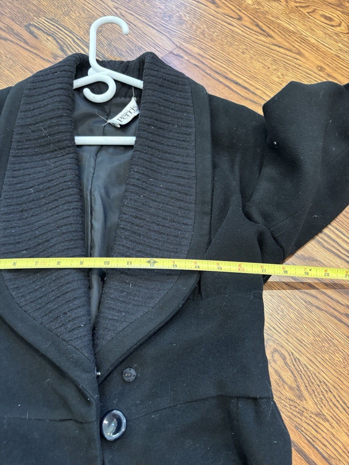 Bernard Perris Paris Vintage Black Full Length Wool Coat Pockets Small READ