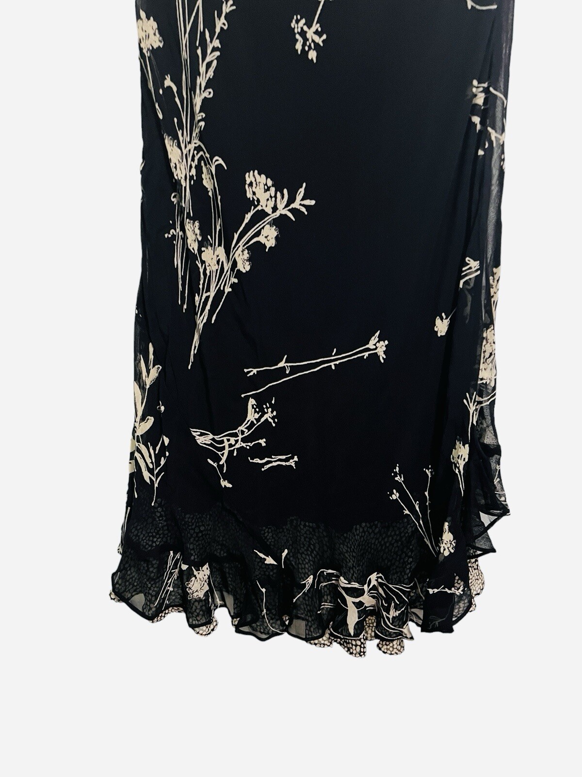 Vintage Phool 1990s Ruffle Sleeve Black Floral Dress Size Medium