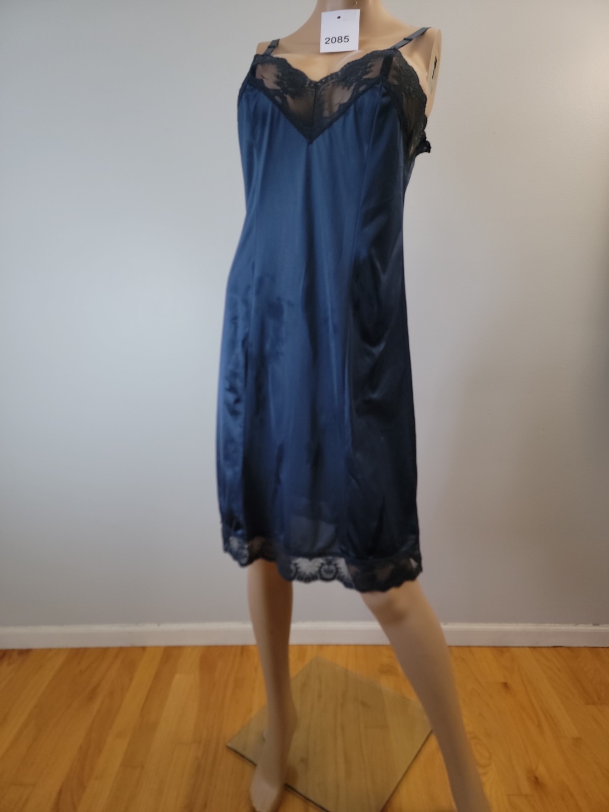Greenco Maid Tricot Nylon Navy Blue Full Slip Lace Detail Size 38