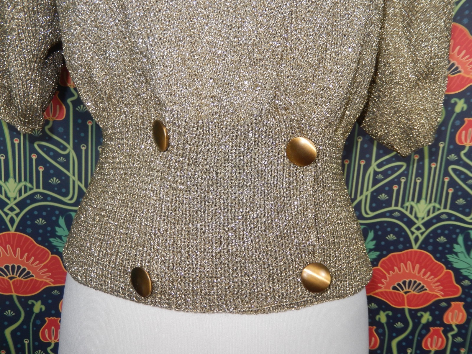 Vintage 80’s Perry Ellis Gold Hand Knit Short Sleeve Cardigan V-Neck Sweater Top