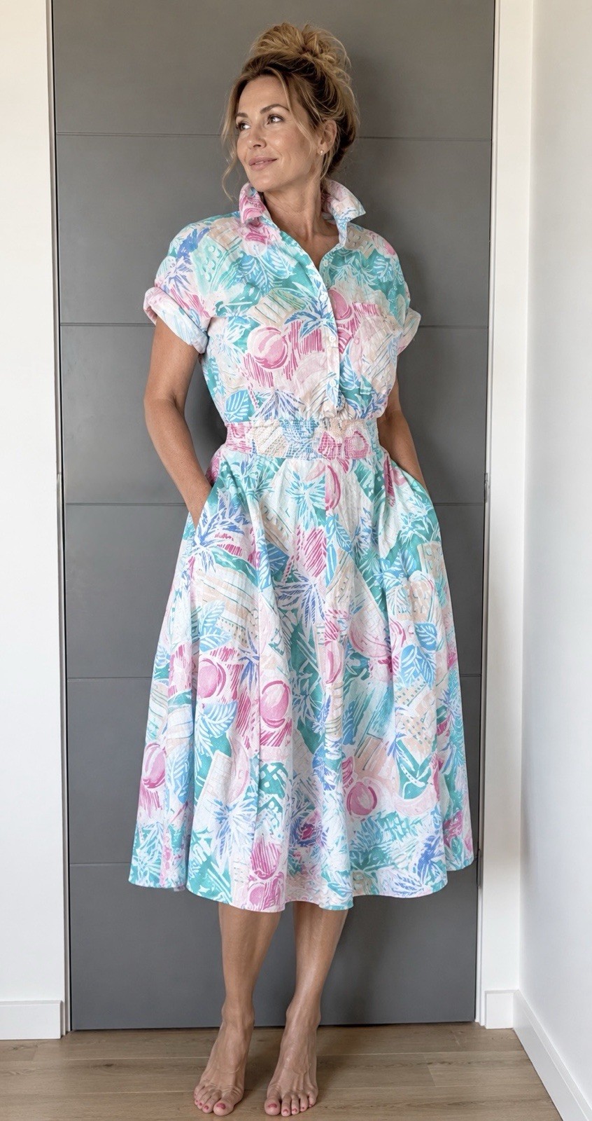 Vintage Carol Anderson California 80s Cotton Midi Shirt Dress Size 12 14 L EUC