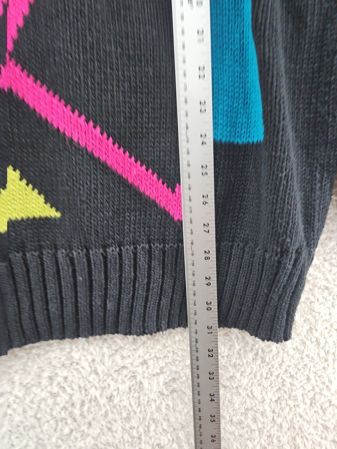 Vintage Totally Rad 80’s Woman’s Sweater Geometric Print Long Neon Multi Color