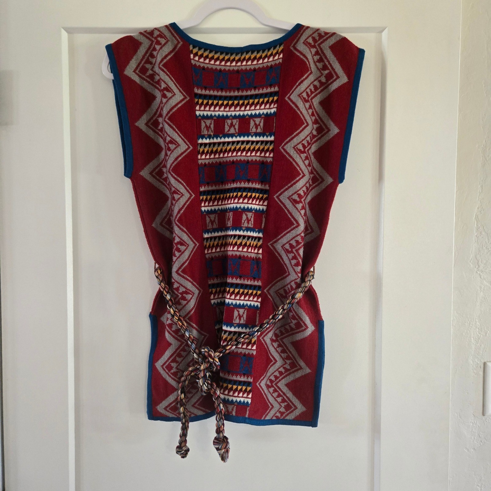 Vintage Womans Small Sleeveless Small Southwestern Wool Blend Tunic Braided Belt