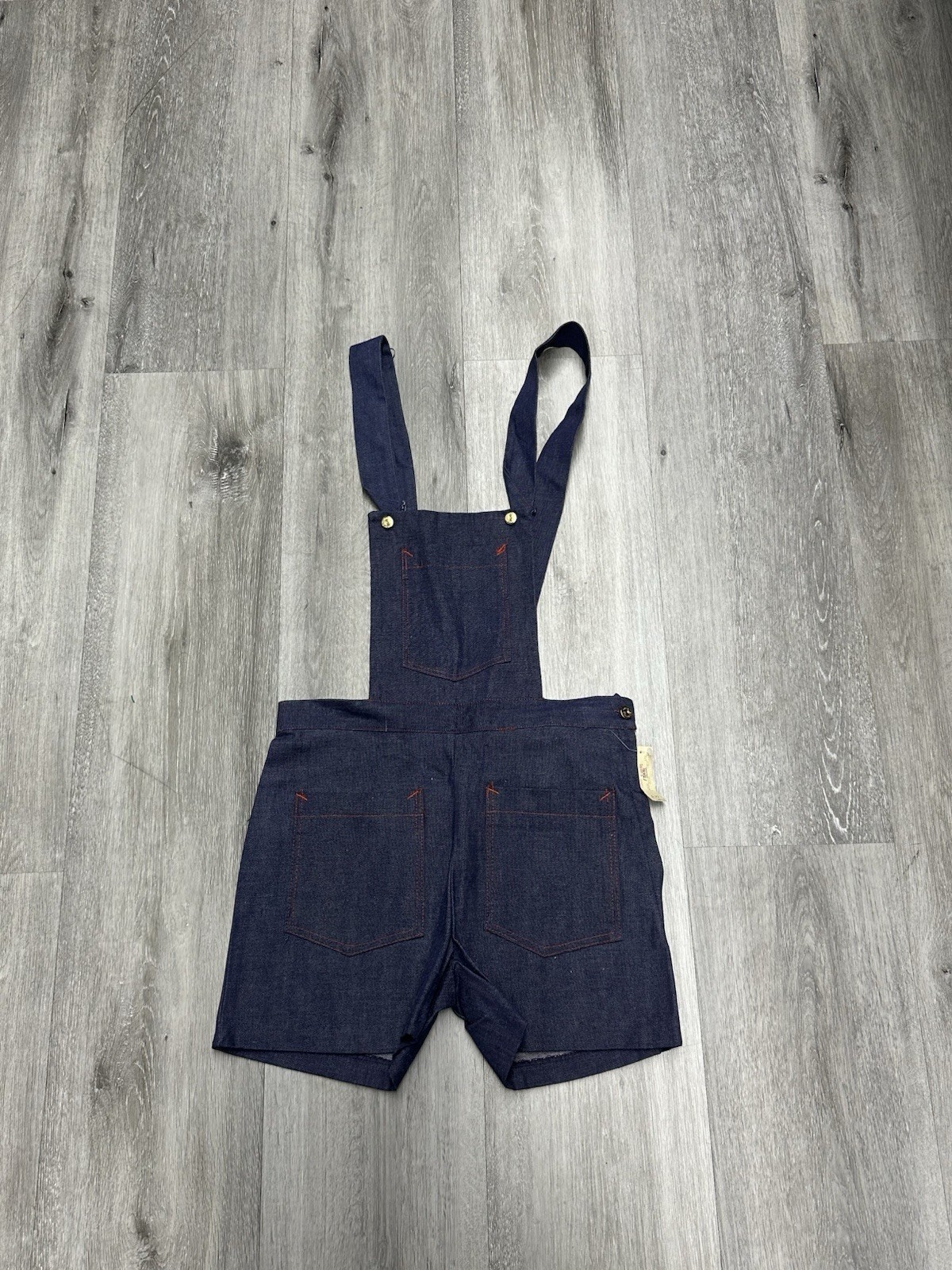 Vintage 70s 80s NWT Simply Pants Blue Red Stitched Overall Hot Pants Size 9/10