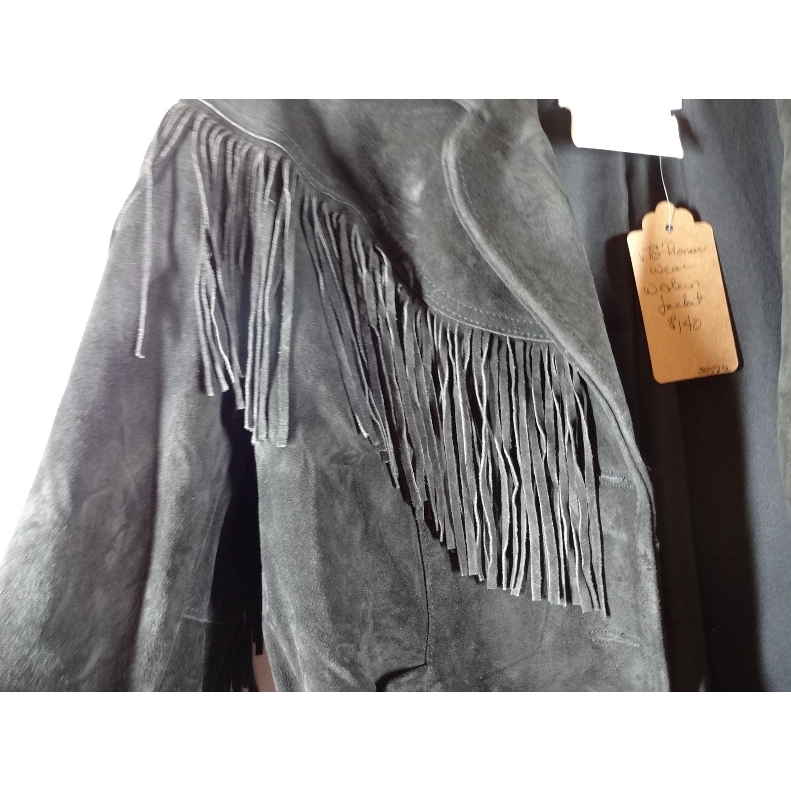 VTG Pioneer Wear Western Jacket 12 Black Suede Fringe Cropped Rodeo Cowgirl Boho