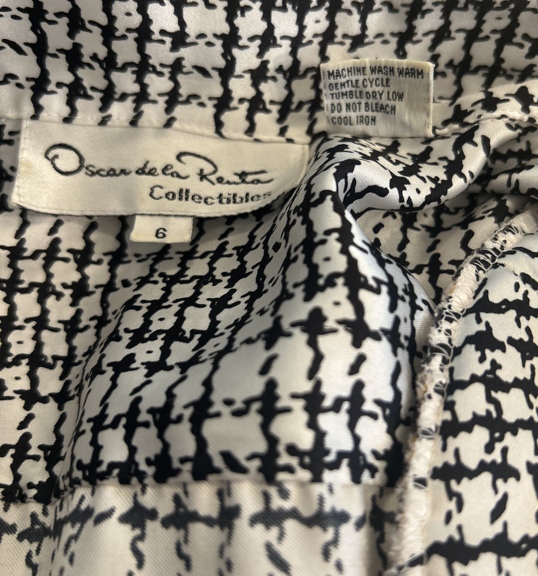 Vtg 90’s Oscar De La Renta Collectibles Black & White Houndstooth Blouse Sz 6