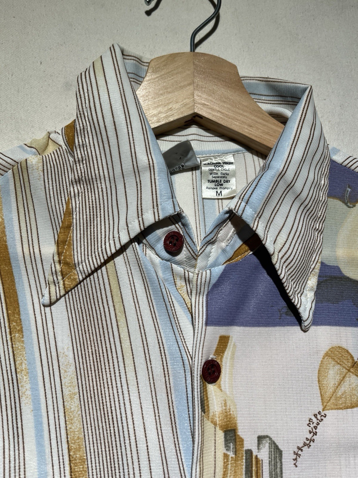 Vintage 70s Nik Nik Style Disco Blouse Top Shirt Sheer Surrealism Magritte Med