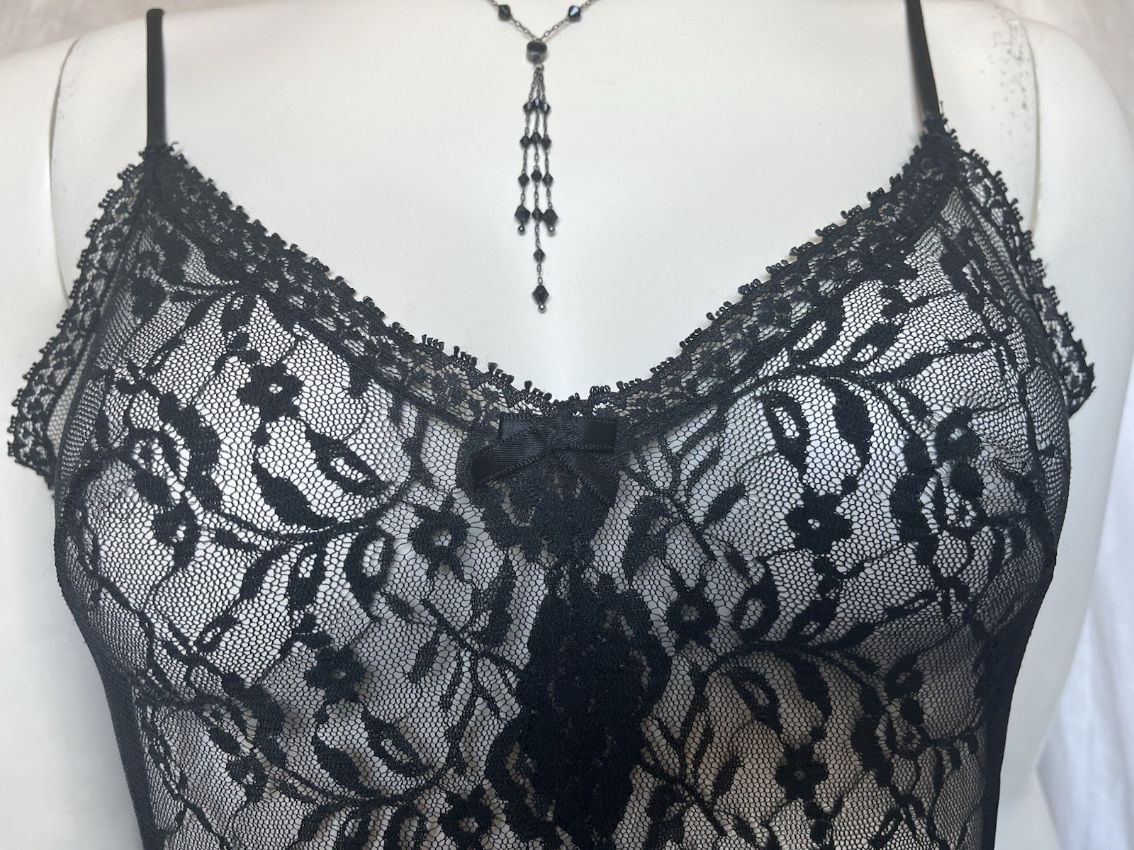 Vintage Lace Camisole Slip Top Black Sexy Evening Gothic Romantic 70s Lingerie M