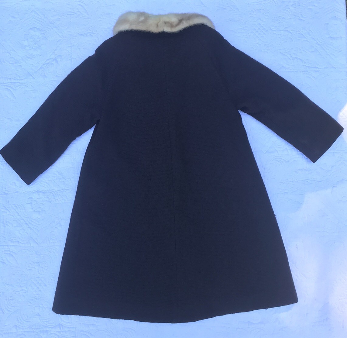 1950s John Wanamaker Brown Wool White Fox Fur Coat Swing Coat