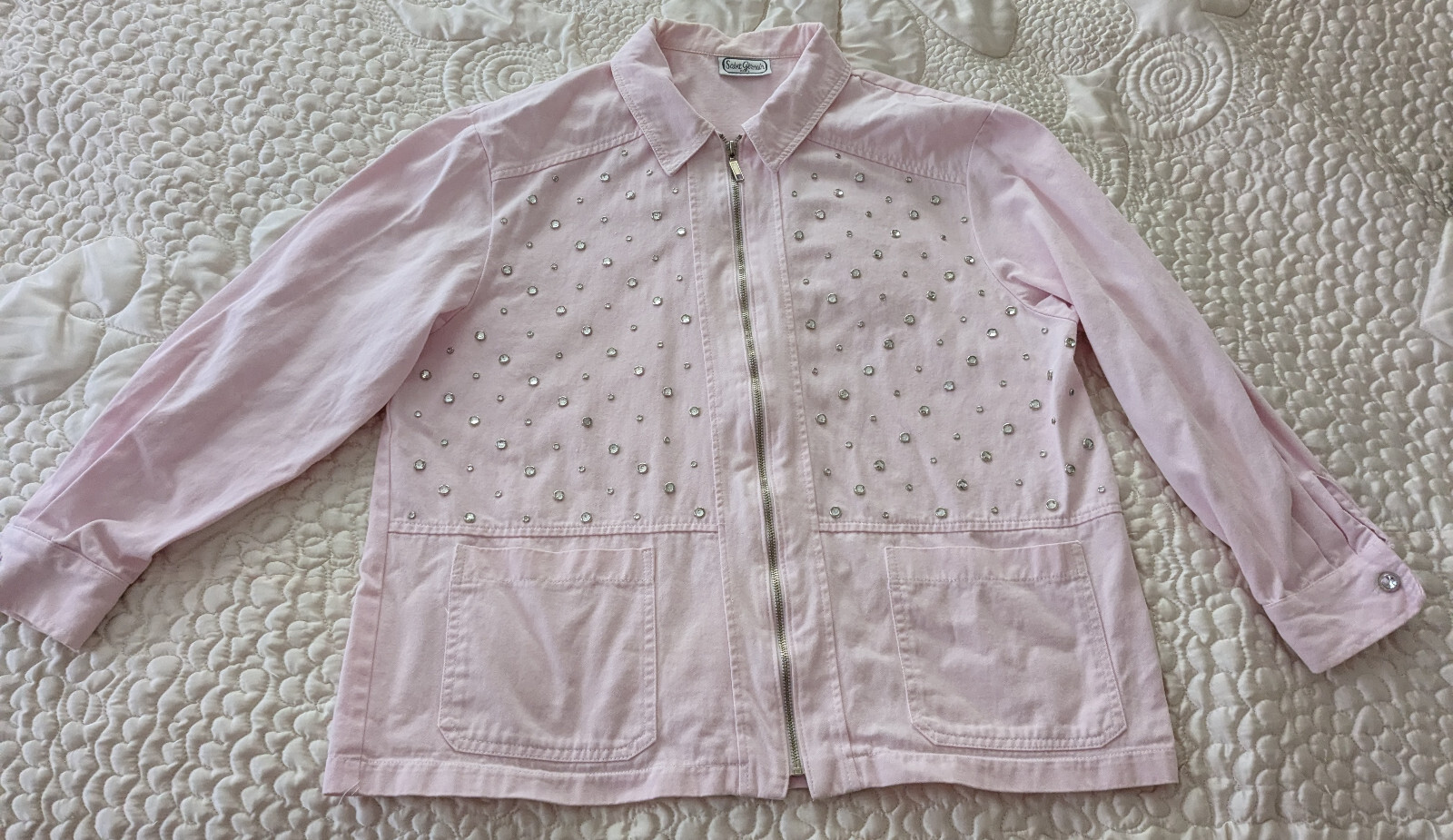 Saint Germain Paris Pink Womens Rhinestone Bling Zip coat Jacket Rare Vintage