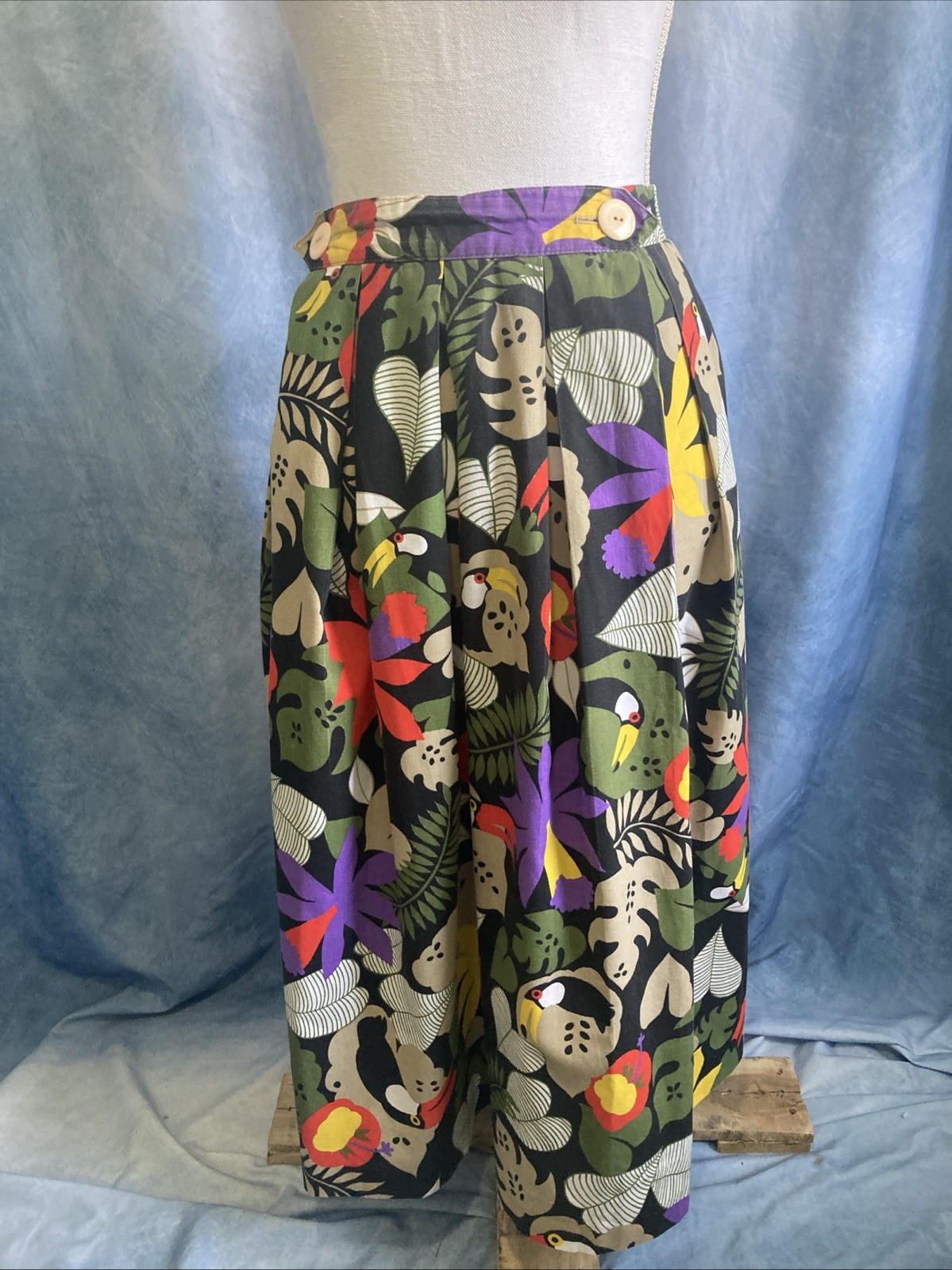 Vtg 70s Hunter Sportswear Skirt USA Made Toucan Tropical Cotton Pockets Size 12