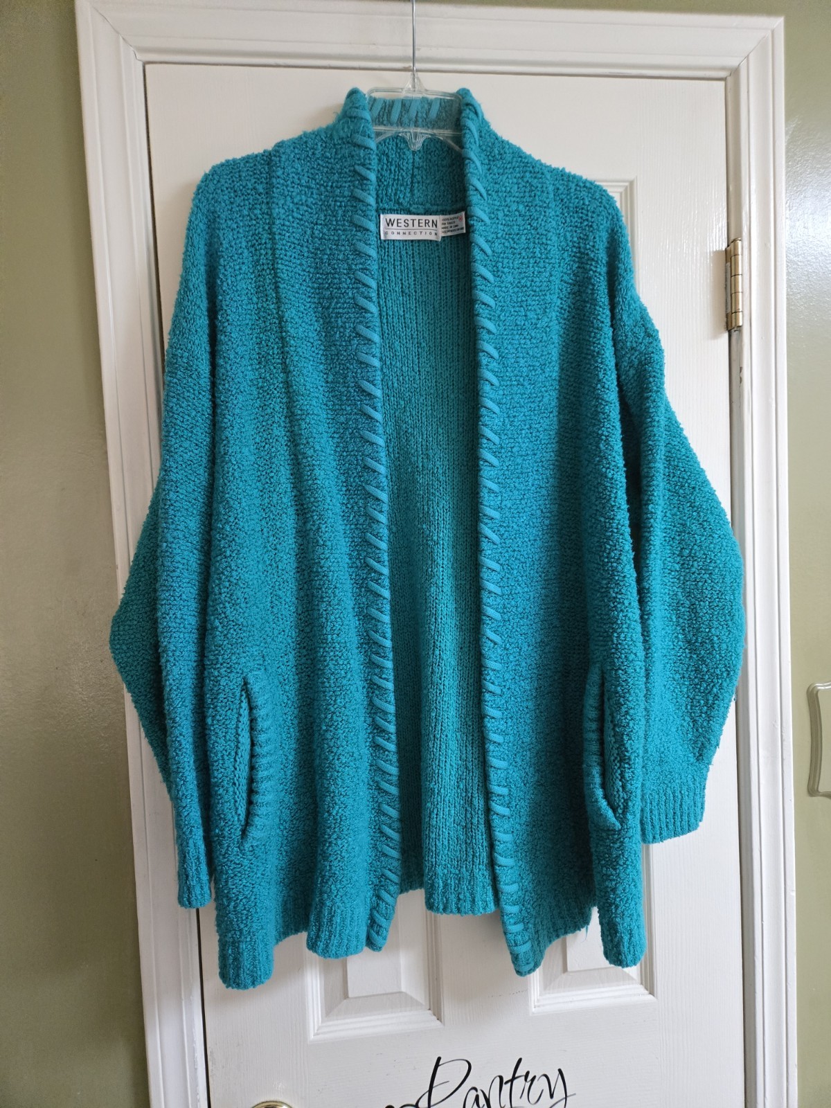 Women’s Vintage Western Connection Shawl Collar Open Cardigan With Pockets Size