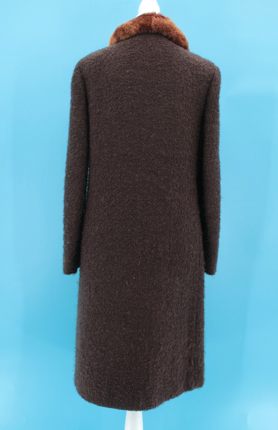 VTG Women’s 60s Dark Brown Boucle’ Wool Fur Collar Coat Sz S/M 1960s Mansfield