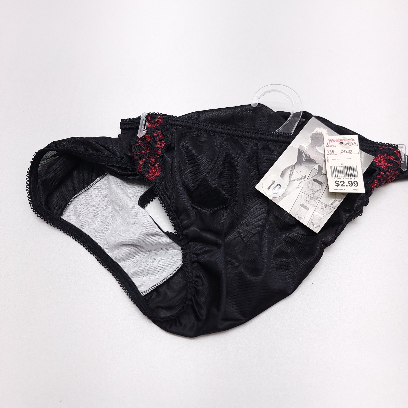 Vintage Nantucket Industries Black Red Lace High Cut Brief Panties Size 10 NOS