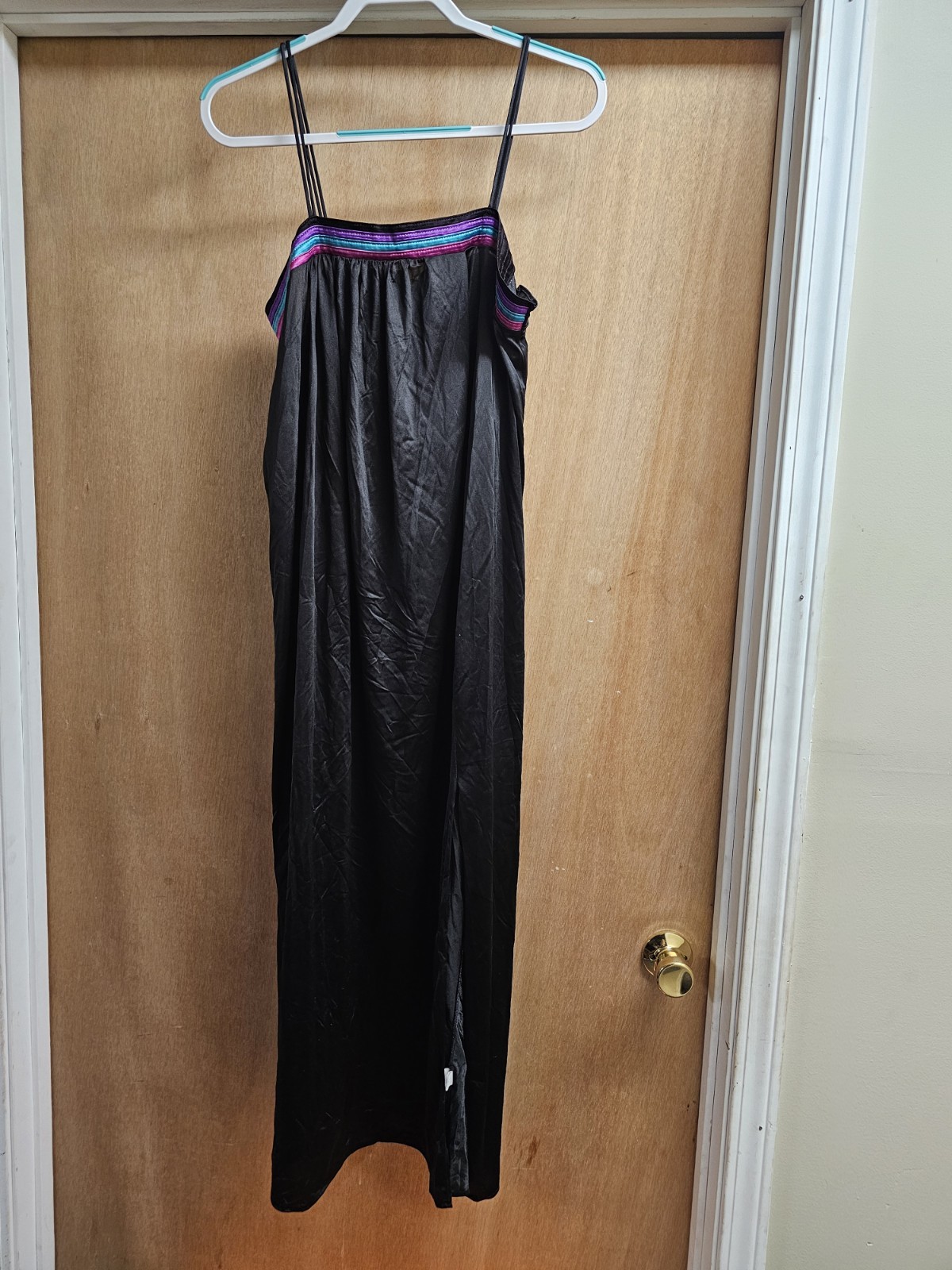 2pc Vtg Gilead Nightgown Gown Robe Set Nylon Negligee M Black Pink Purple Teal