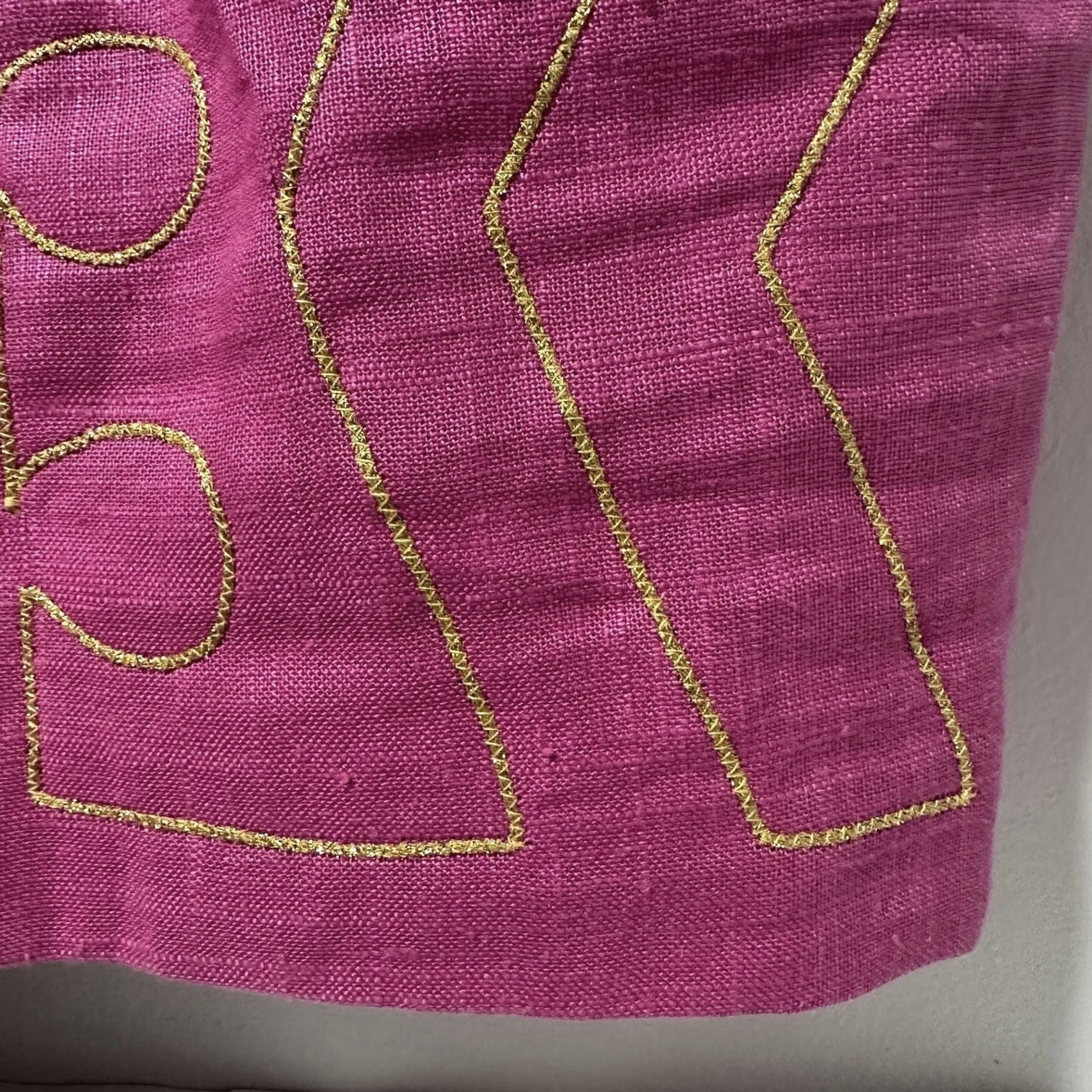 Vintage 80s Santa Fe Bright Pink Midi Dress Gold Embroidery Linen Women’s Sz 8