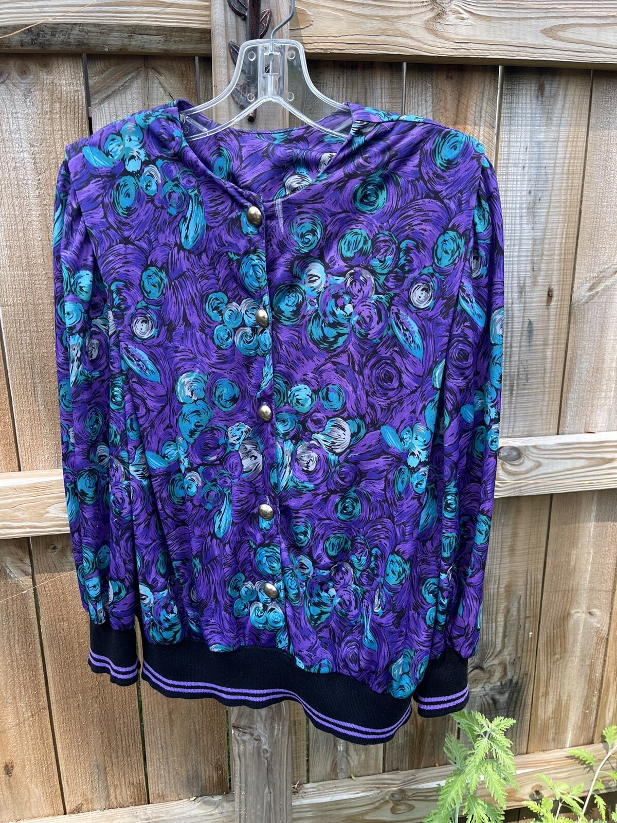 Vintage 80’s Grandmacore Blouse Floral Gold Buttons M