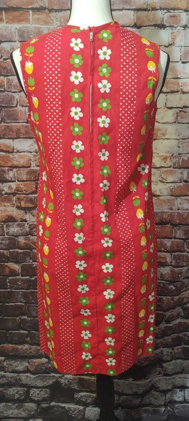 VTG NYMPHORM MOD RED COTTON SHIFT DRESS FLORAL sz 10 FABRIC BY MARBRO FABRICS