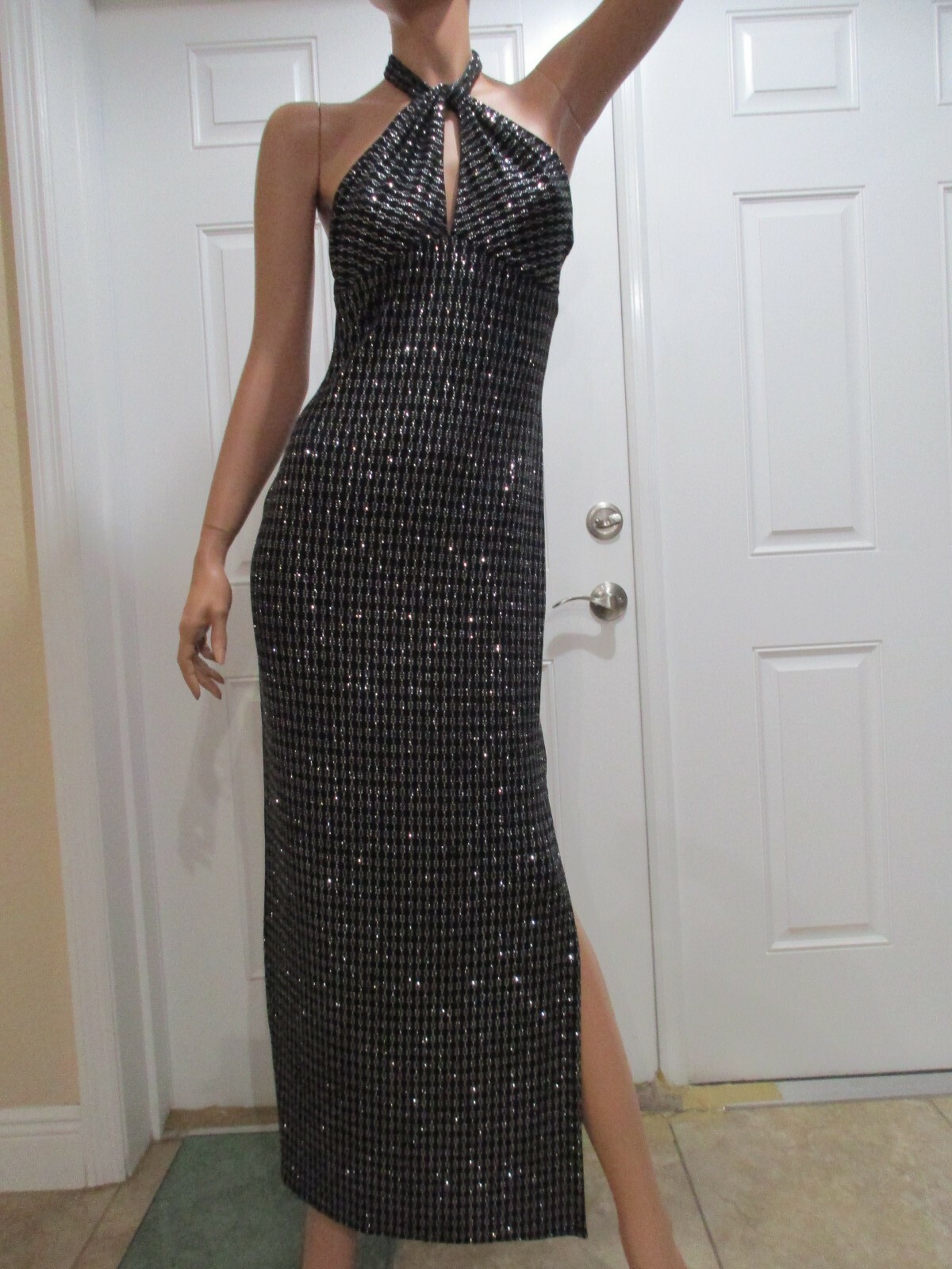 women fashion style dress black and silver party dress