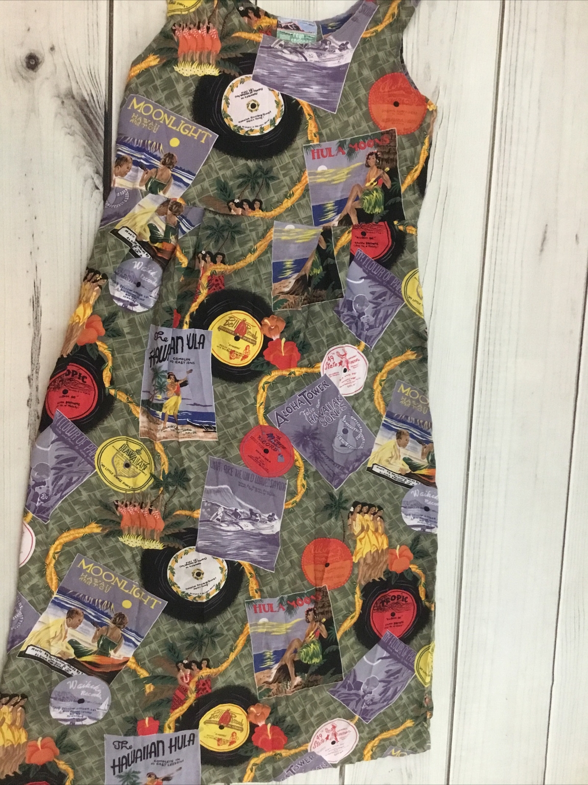 Vtg Reyn Spooner Women’s P Maxi Tank Dress Music Records Hula Dancers Hawaii