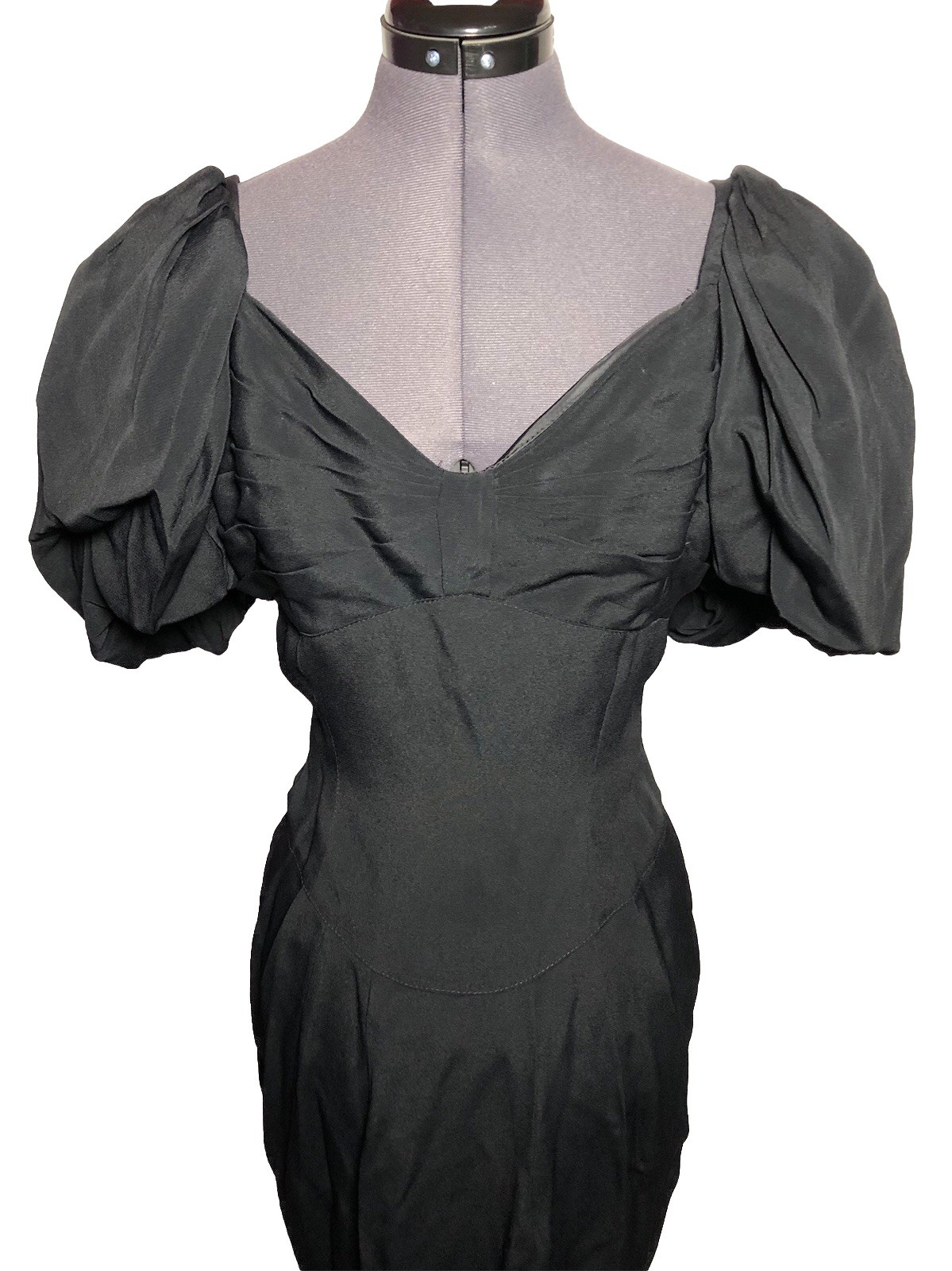 Vintage 80s Prom Dress Black Puff Sleeve Fitted Cocktail Evening Dress 35-31-38