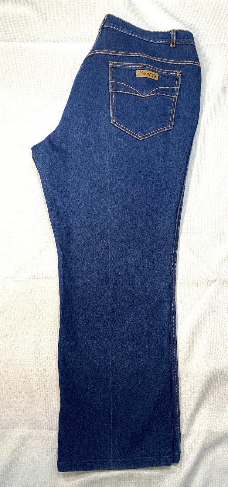 Vintage PS Gitano Jeans Curvy Short Waist 38 Blue Denim Orange Stitching