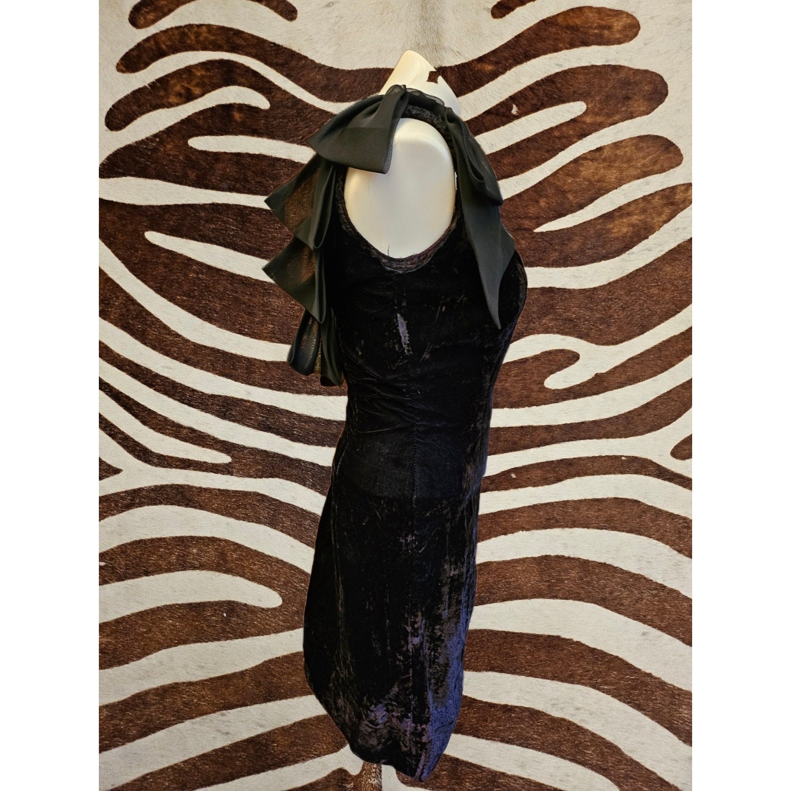 L.A. Glo Vintage 80s 90s Black Crushed Velvet Formal Mini Dress Sz 5/6
