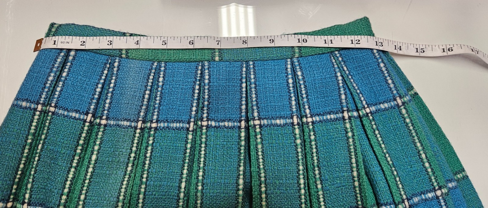 Vintage 1960’s Aline Pleaded Blue and Green Plaid Skirt Size Small
