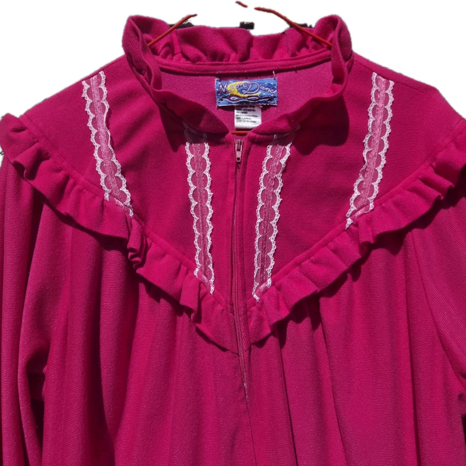 Vintage Moon Dance Pink Ruffle Robe Nightgown Housecoat 39” Long Size Large