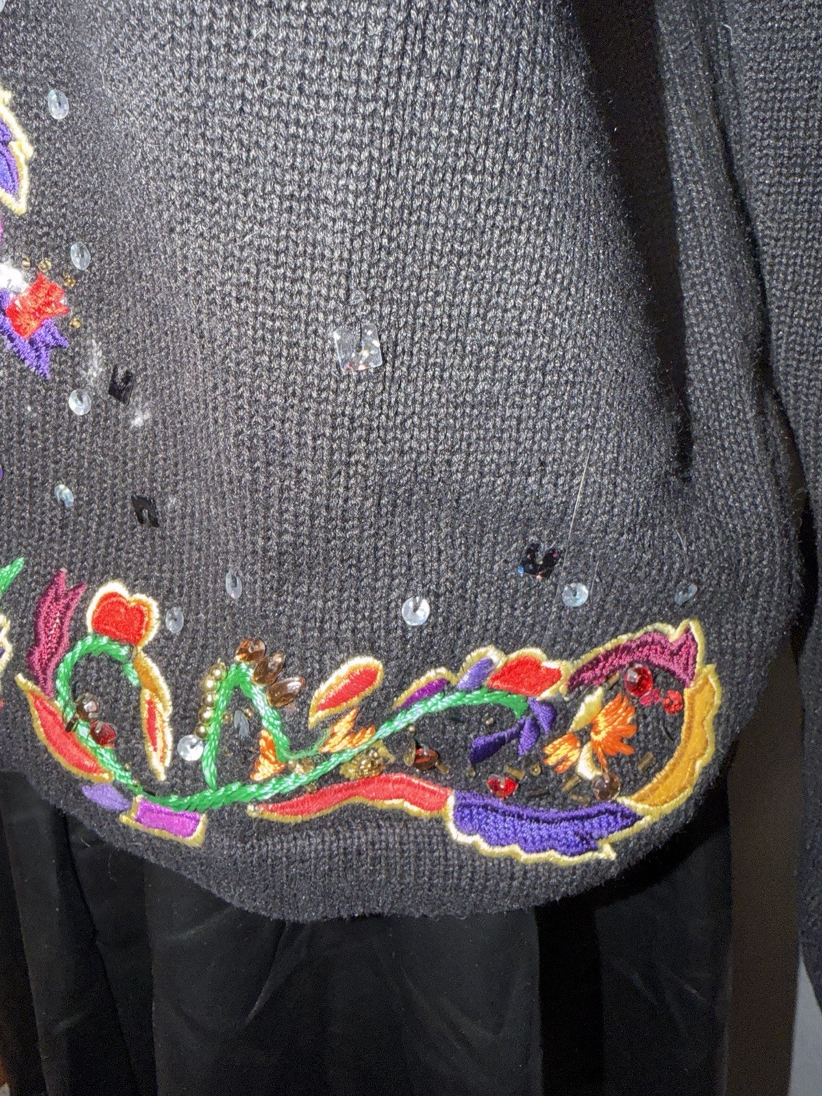 Jack B Quick Button Cardigan Sweater Size Large Sequins Beads Rhinestones Black