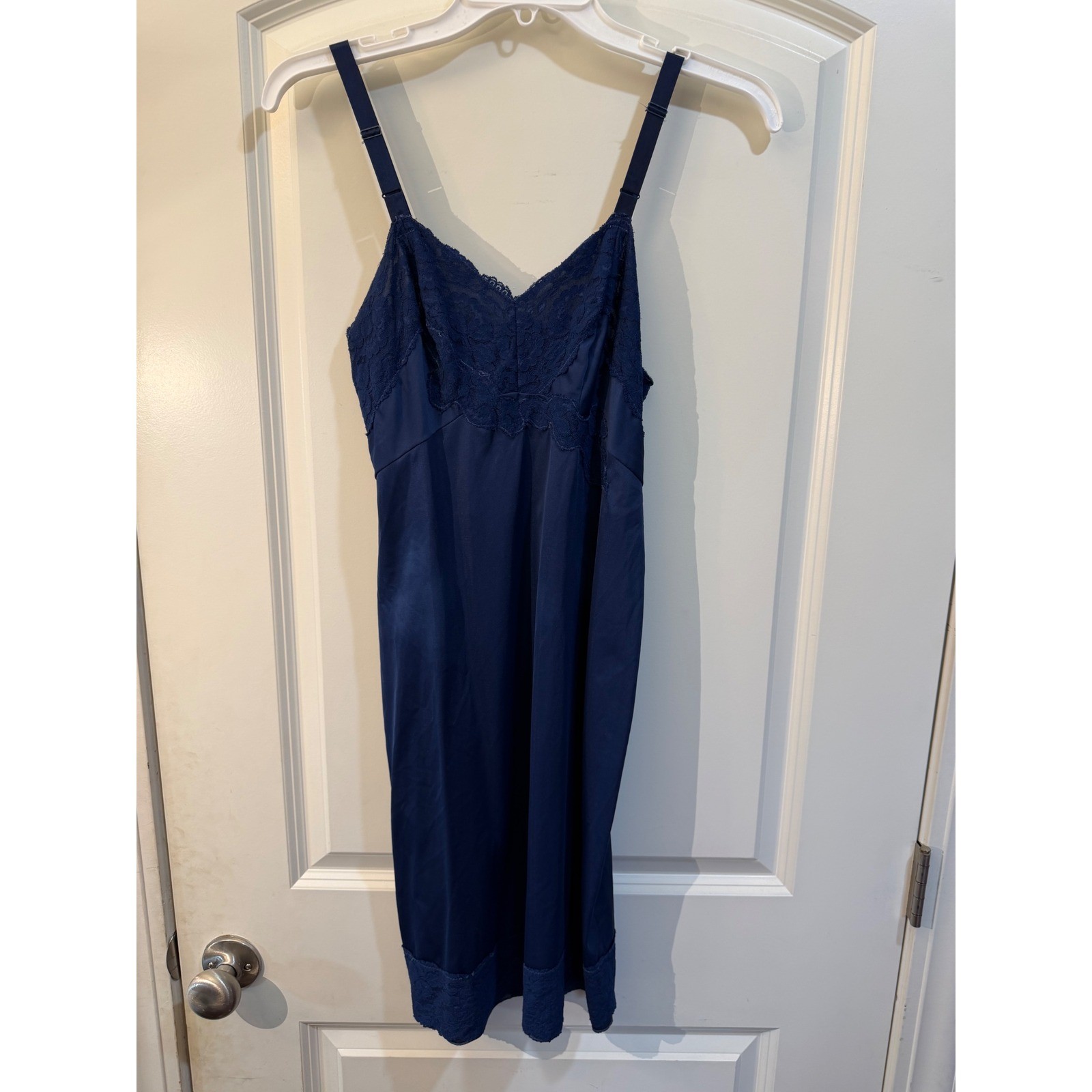 Vintage Bur-Mil Leonora Navy Blue Lace Trim Full Slip Lingerie Style 7734 Sz 34
