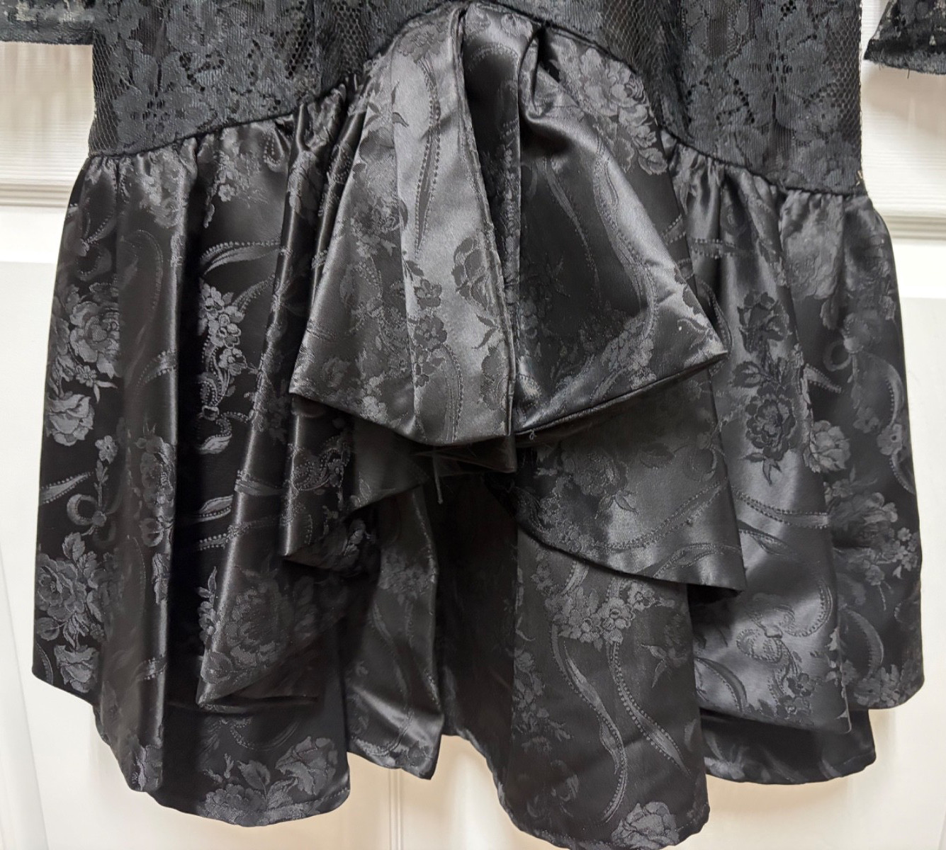 vtg Scott McClintock 80s Black dress Lace bodice drop waist Brocade satin bottom