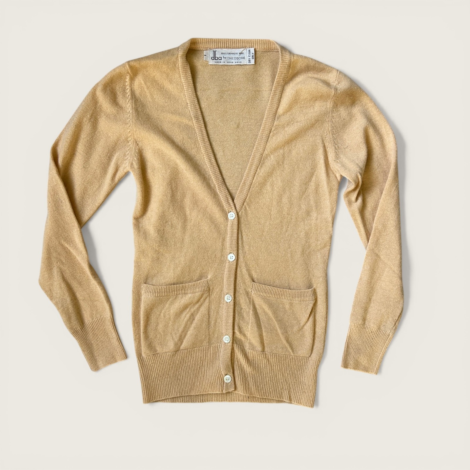 Vintage Cashmere Twin Set Cardigan + Sweater DBA by Theodore Blue Peach