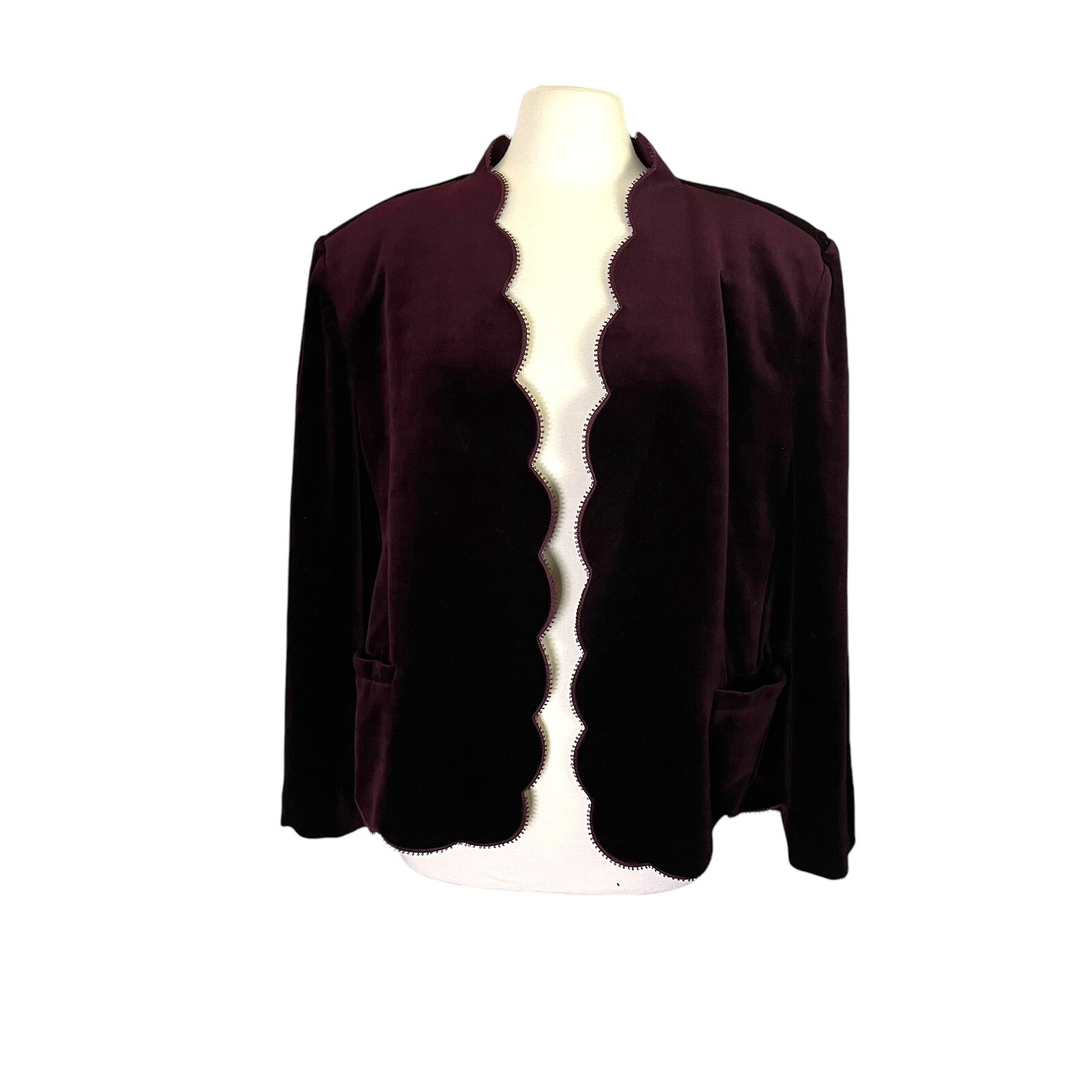 Vintage Accent USA Made Garnet Burgundy Dark Red Velvet Scallop Edge Jacket