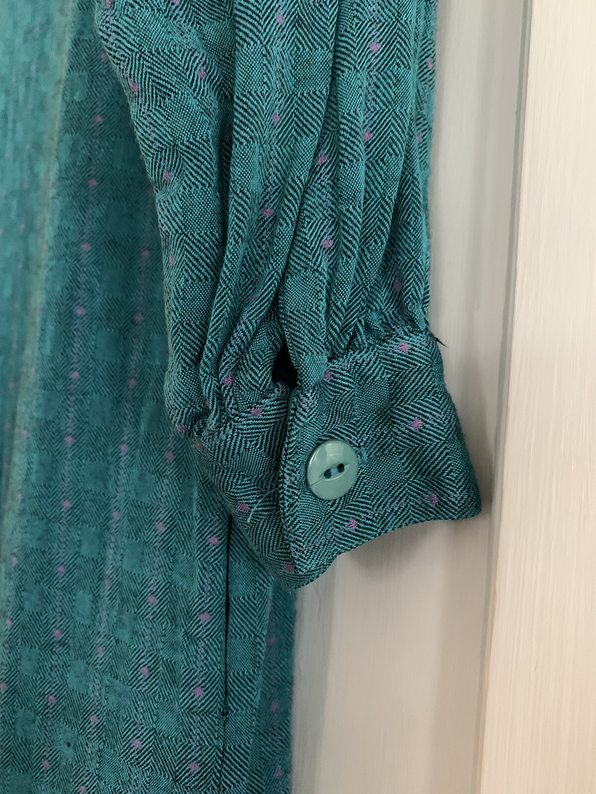 Vintage Young Traditions Sheath Pencil Dress Small ? Teal Plaid Buttons Collar**