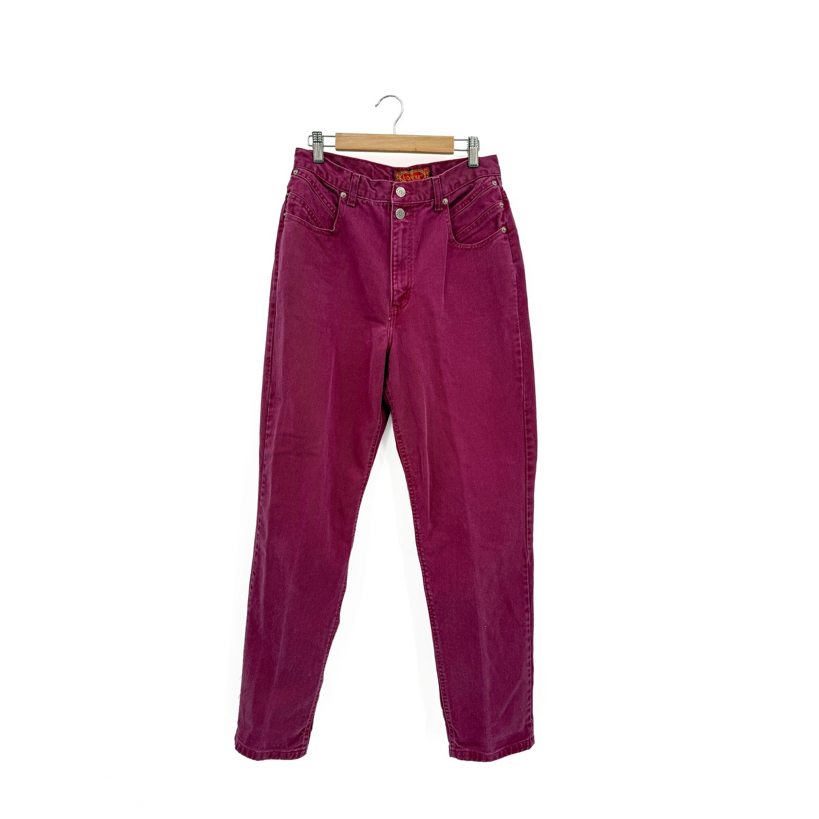 Bonjour Jeans Pants Women 12 Burgundy High Rise Tapered Leg Vintage 90s Denim