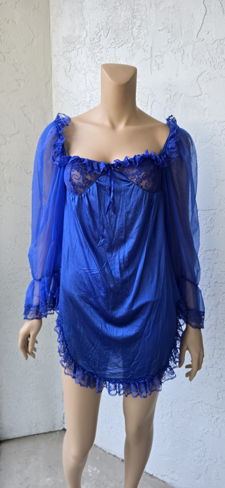 NWOT Vintage Andrea Kristoff ESCANTE Blue Lace Ruffle 3 Piece Lingerie Small