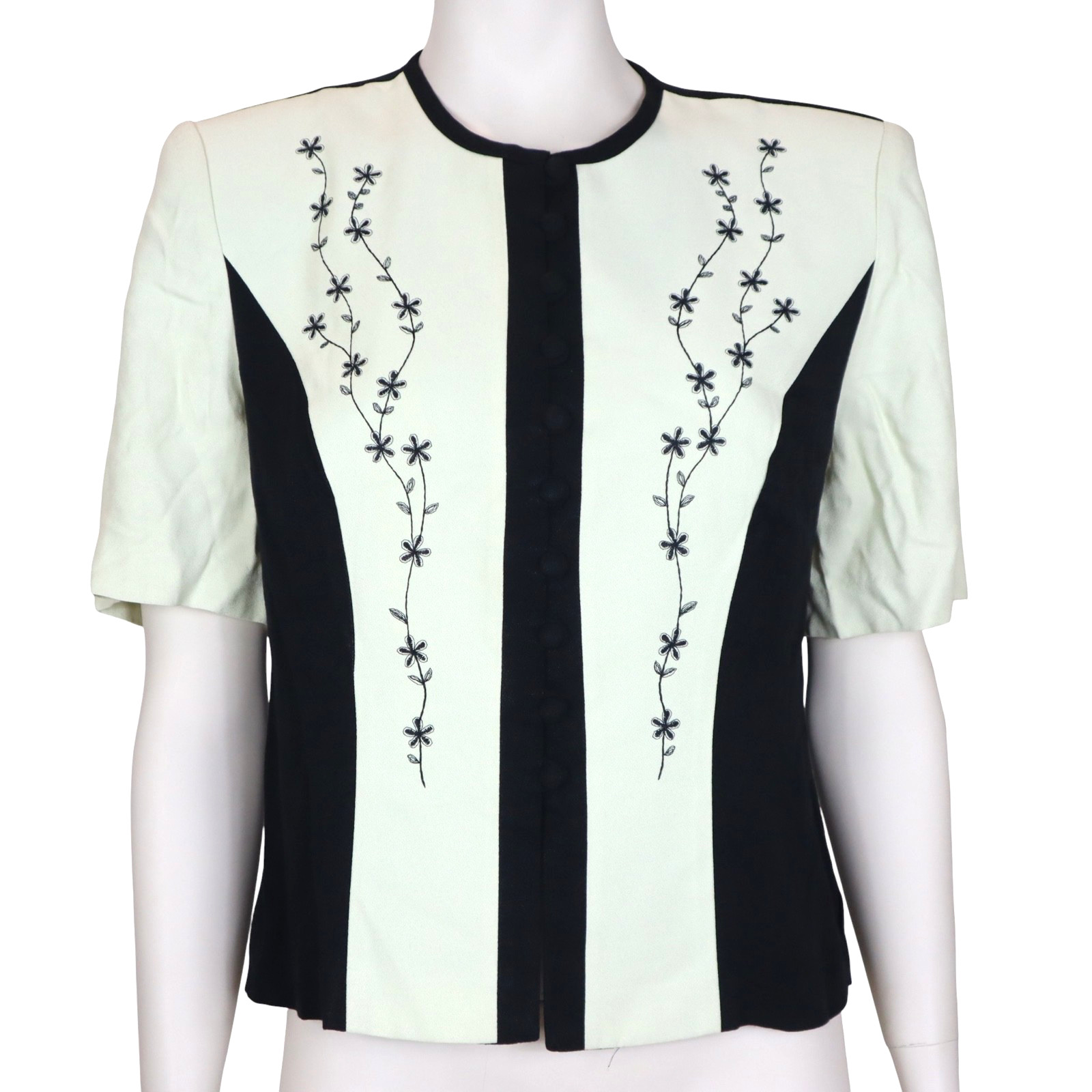 Vintage DJ Summers Top Embroidered Floral Ivory Short Sleeve 80s Women’s Medium