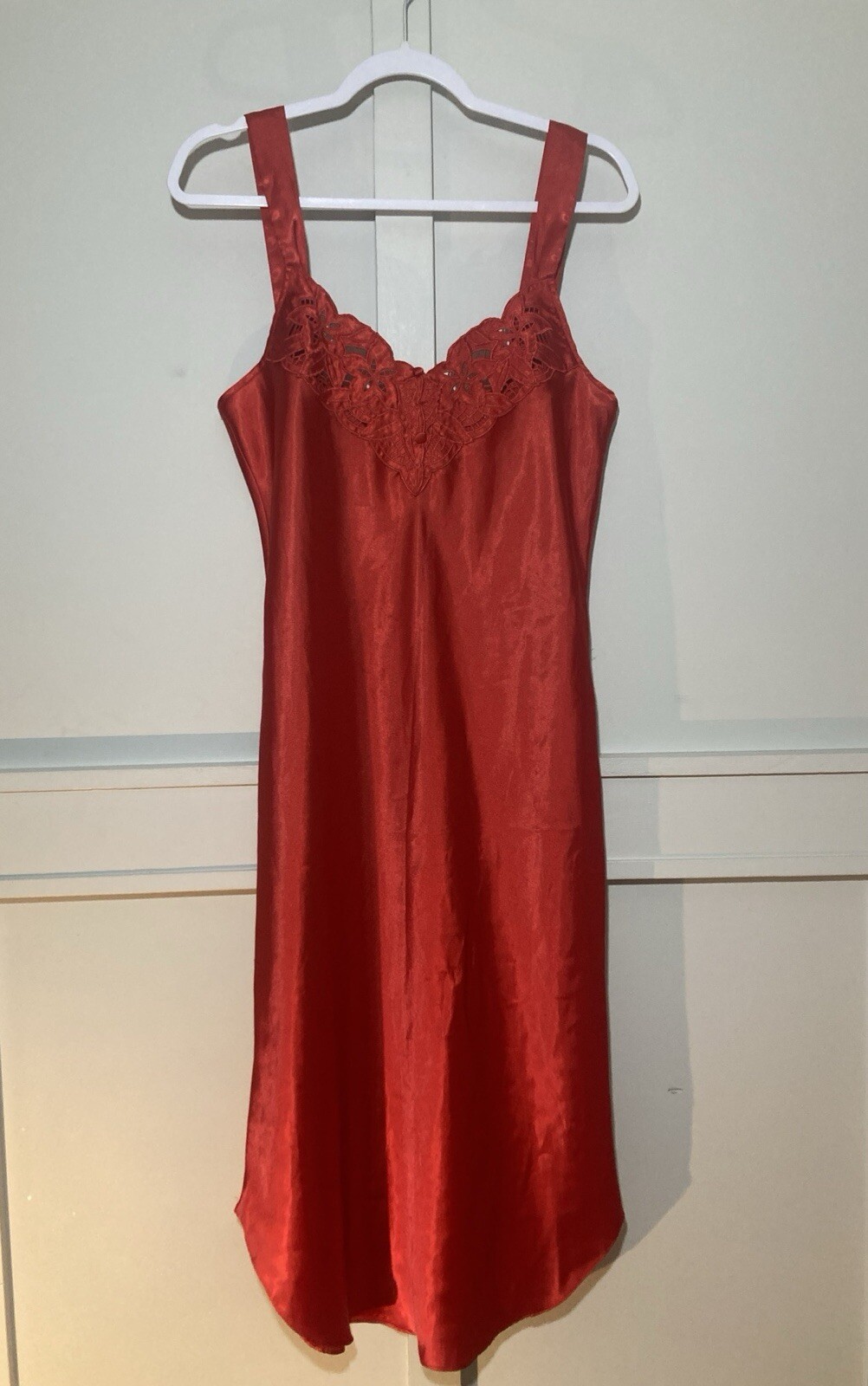 Vintage Red Satin Nightgown Slip Dress by Inner Most Size Medium