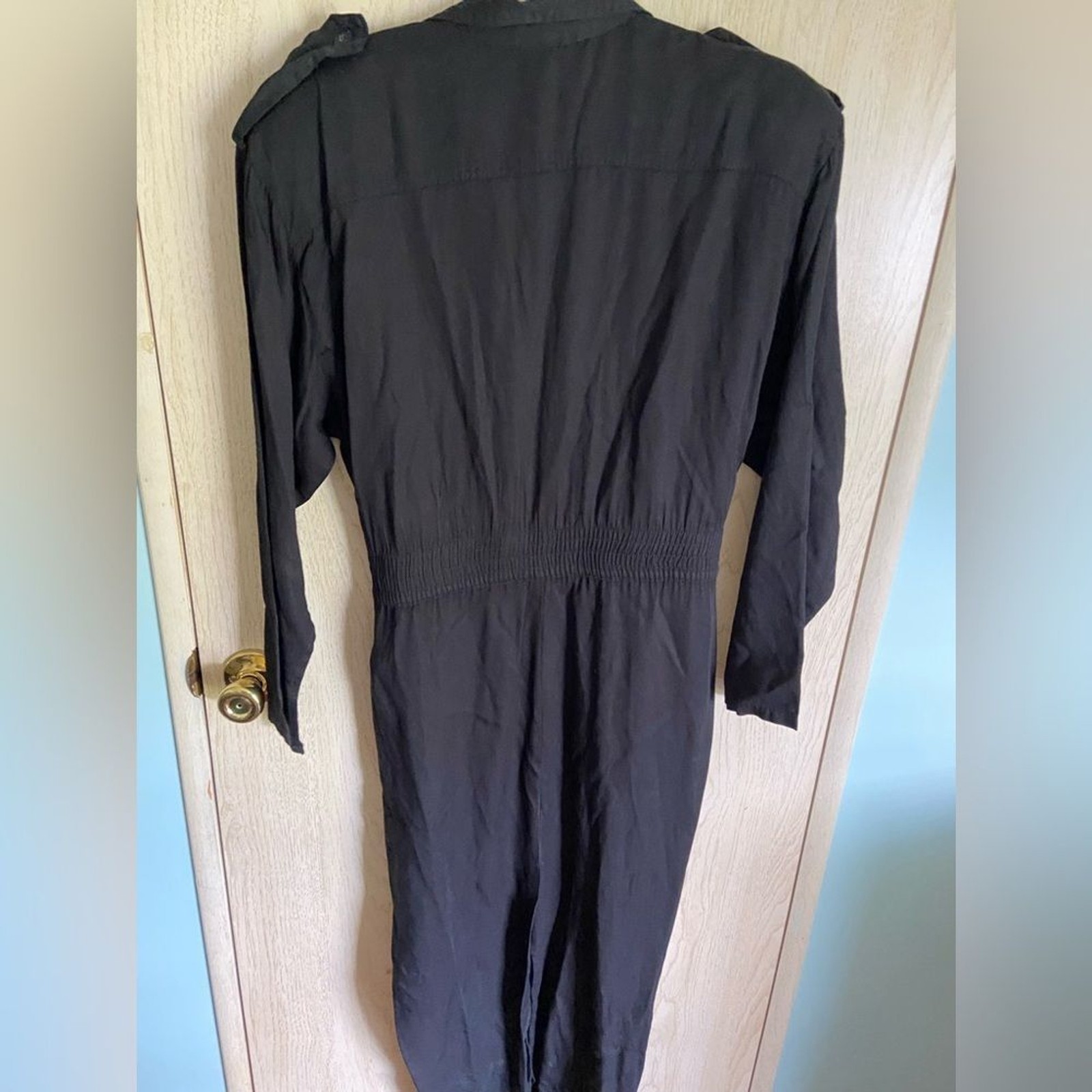 Vintage 1980’s Foxy Lady black cotton twill cinched waist pencil skirt Dress