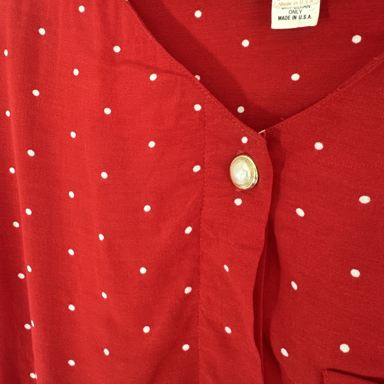 Vtg 80’s Midi Dress *Sz 12 6-8 S True Red Polkadot Summer Secretary Country Club