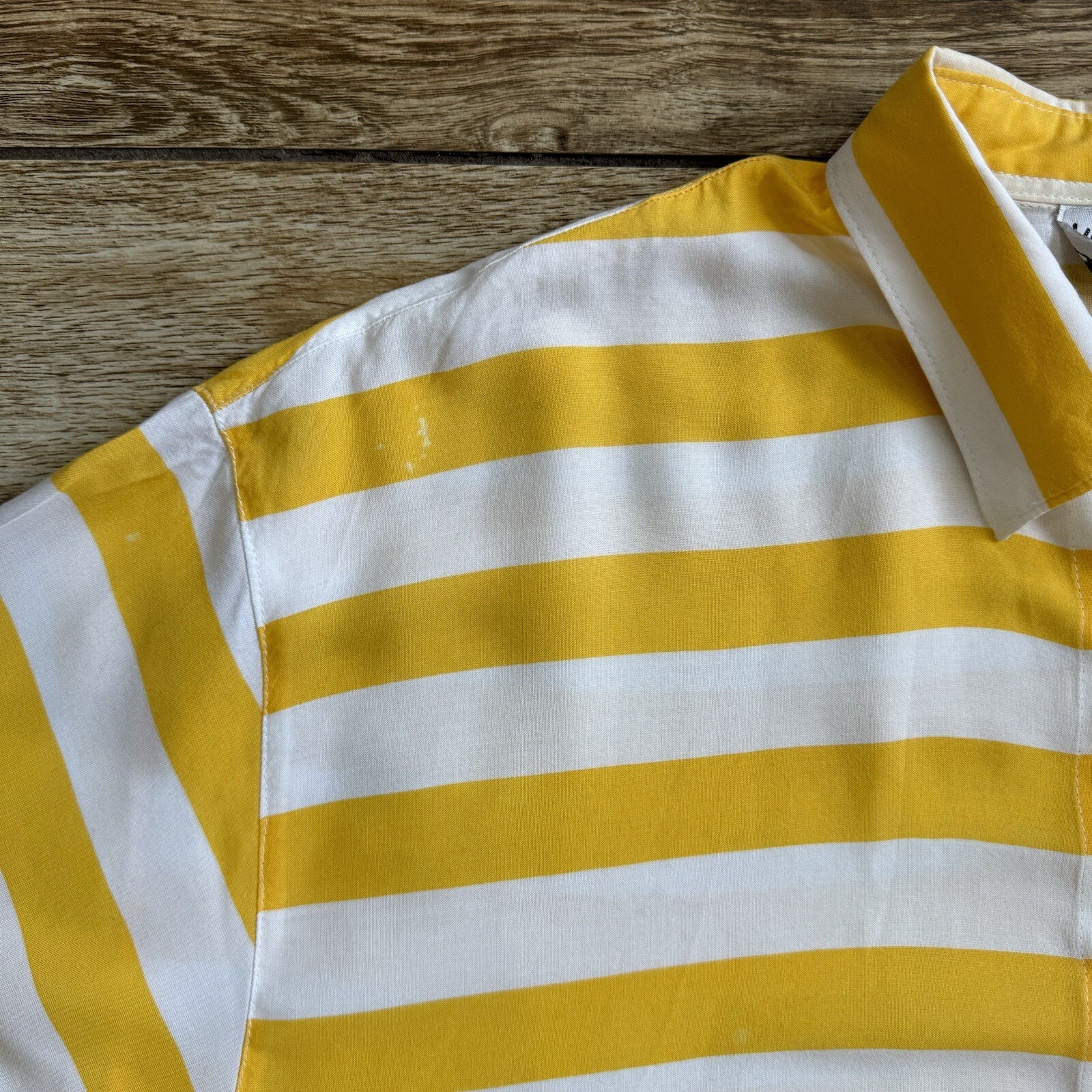 Krazy Kat Women’s Button Down Shirt Yellow White Stripe Short Sleeve 22/24